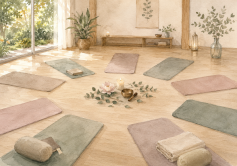 tapis disposés en Cercle avec verdure, fleur de lotus